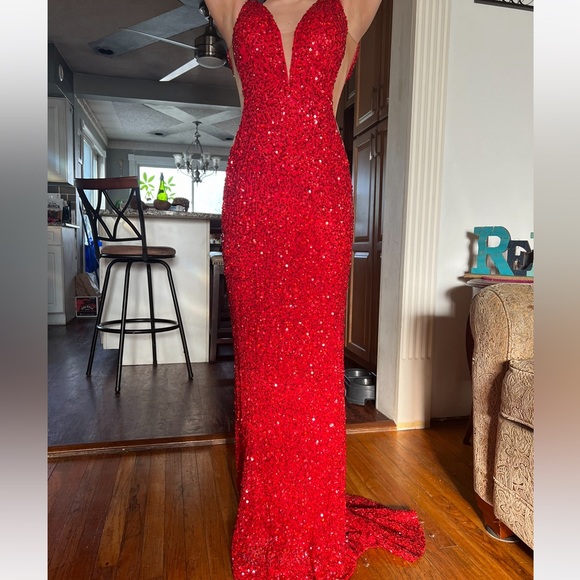 Elegant Red Sequin Prom Dress - Picture 2 of 4